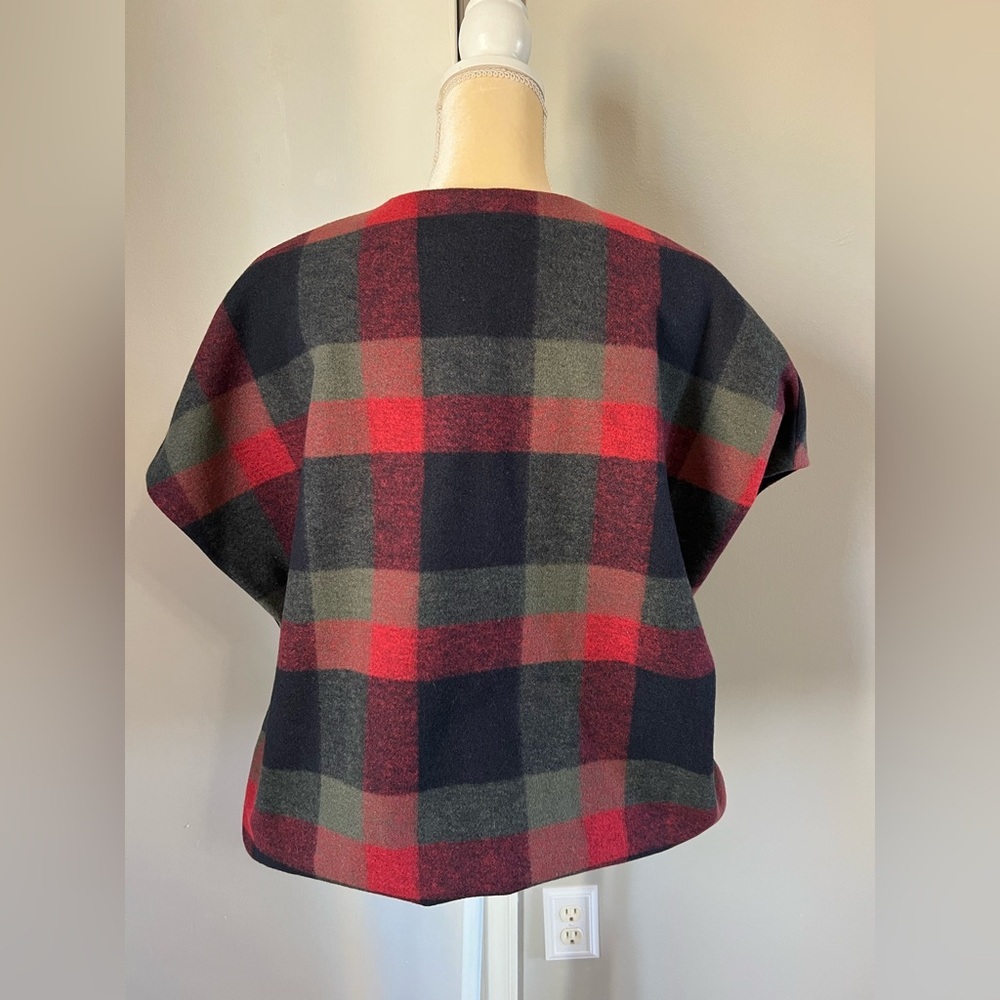Maeve by Anthropology Red Plaid Multicolor Polyester Blend Cropped Cape One Size - Picture 3 of 8